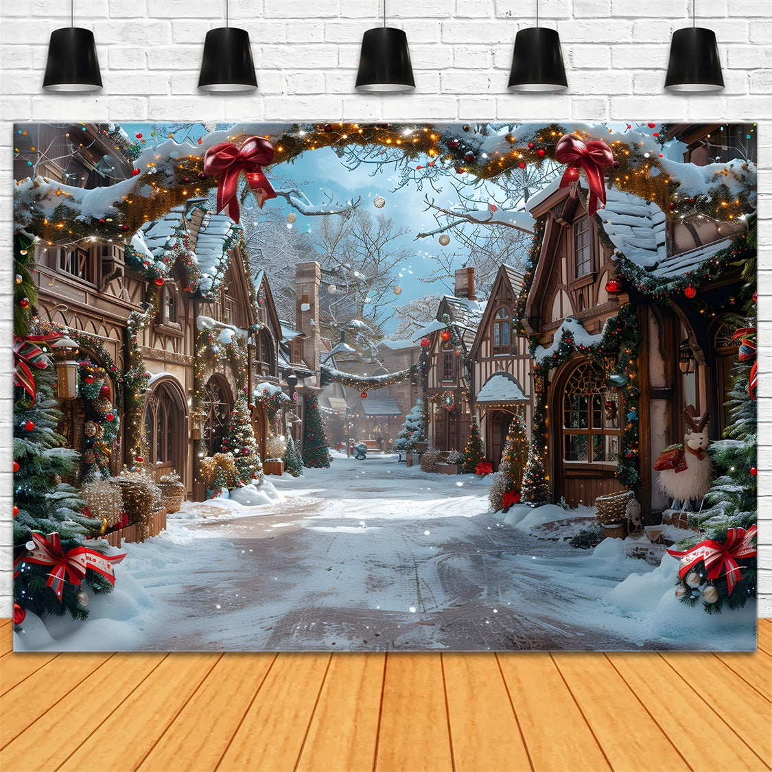 Christmas Fairytale Village Snowy Backdrop RR7-638