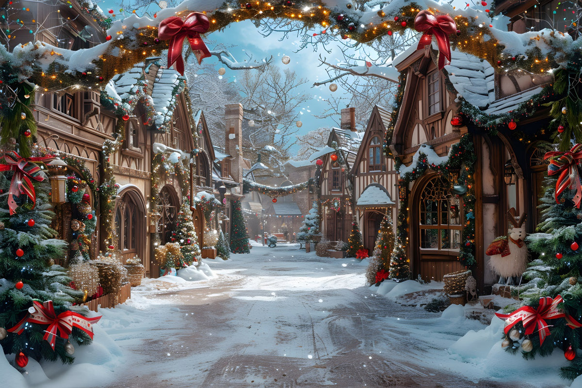 Christmas Fairytale Village Snowy Backdrop RR7-638