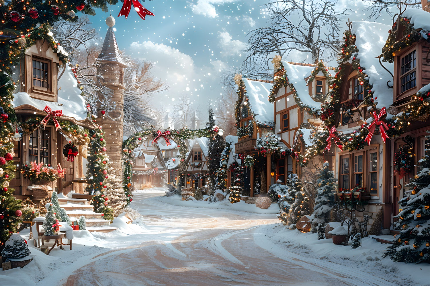 Christmas Magical Village Street Backdrop RR7-639