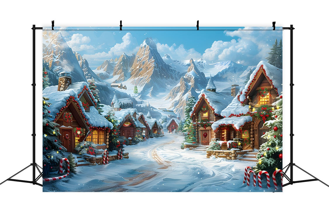 Christmas Village Snow Covered Cabins Backdrop RR7-642