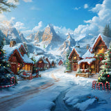 Christmas Village Snow Covered Cabins Backdrop RR7-642