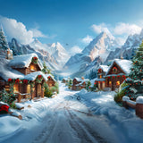 Christmas Snowy Alpine Village Scene Backdrop RR7-643