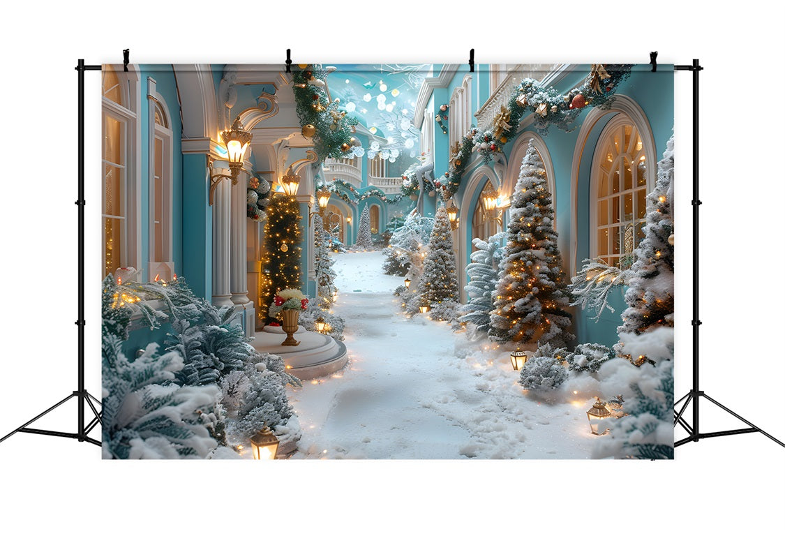 Christmas Enchanted Snowy Courtyard Backdrop RR7-645