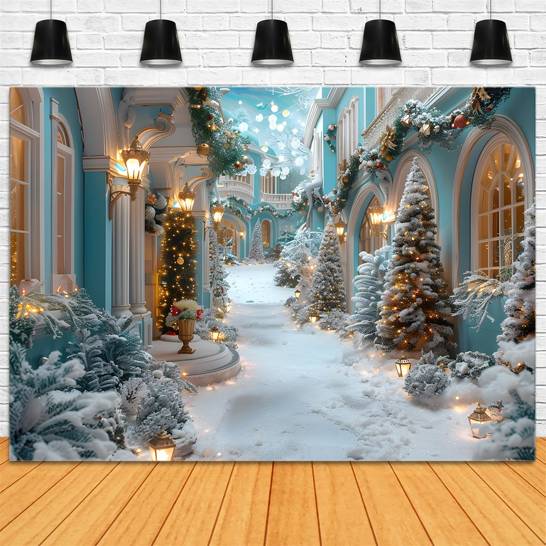 Christmas Enchanted Snowy Courtyard Backdrop RR7-645