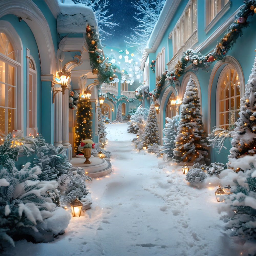 Christmas Enchanted Snowy Courtyard Backdrop RR7-645