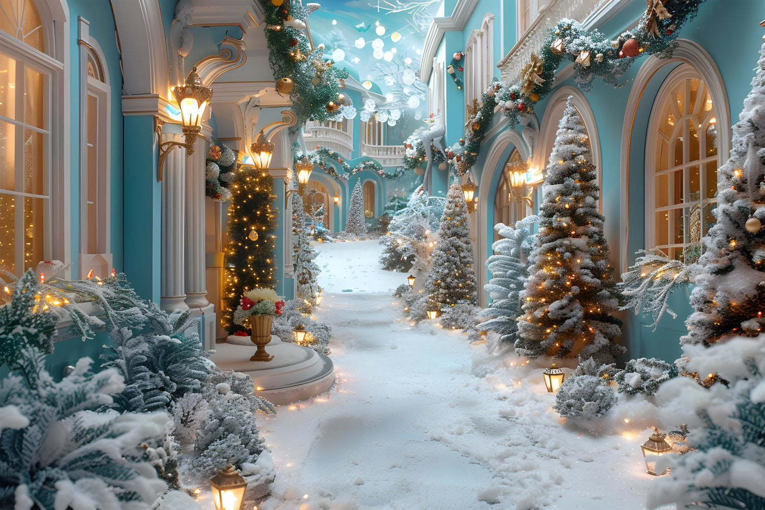 Christmas Enchanted Snowy Courtyard Backdrop RR7-645