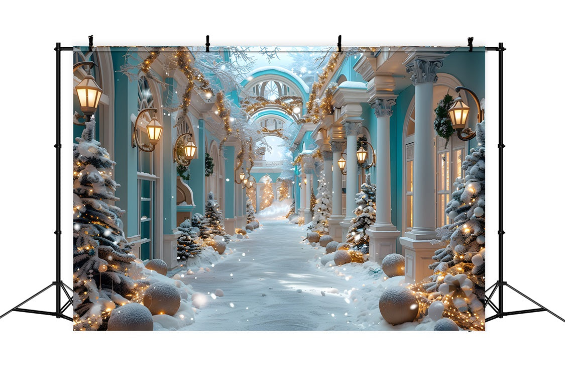 Christmas Elegant Blue Courtyard Backdrop RR7-647