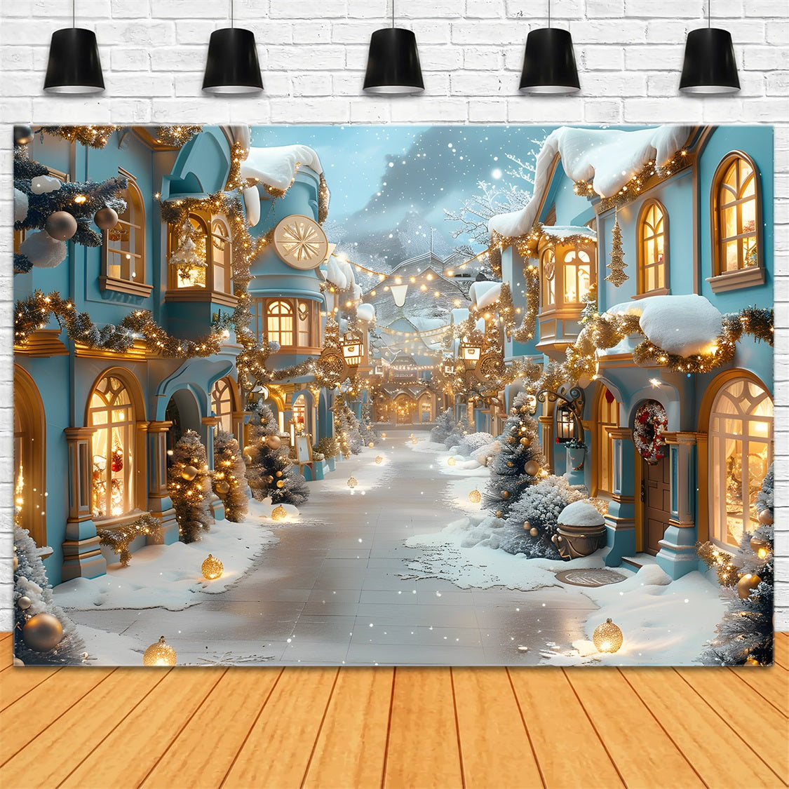 Christmas Blue Lantern-lit Alley Backdrop RR7-648