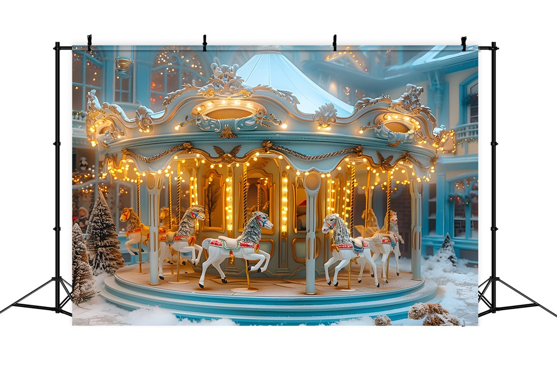 Christmas Carousel Winter Wonderland Backdrop RR7-649