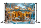 Christmas Carousel Winter Wonderland Backdrop RR7-649