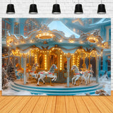 Christmas Carousel Winter Wonderland Backdrop RR7-649