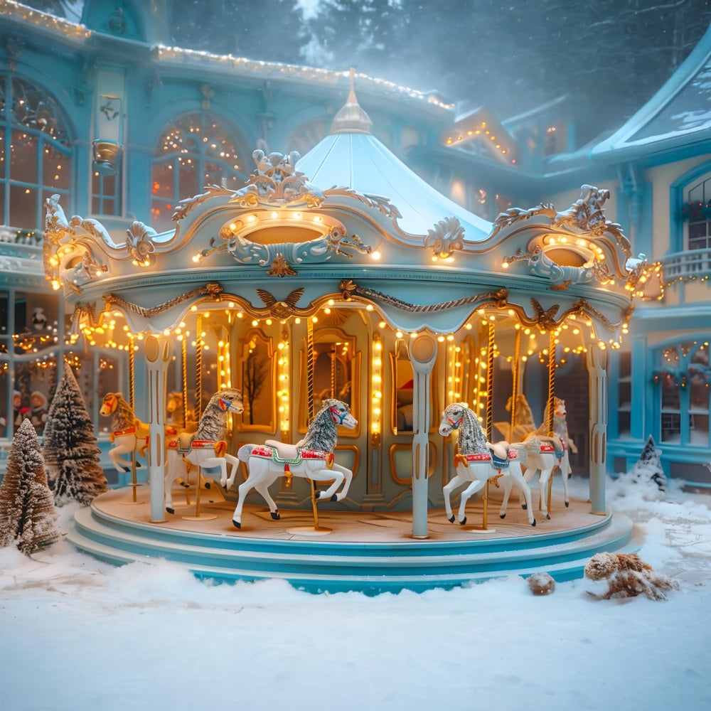 Christmas Carousel Winter Wonderland Backdrop RR7-649