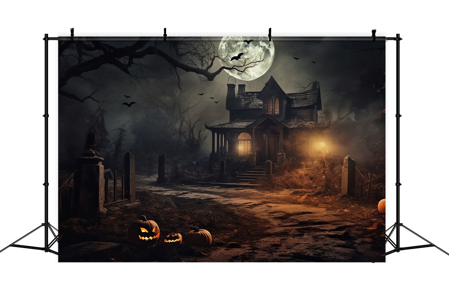 Halloween Forest Moonlit Night Bats Backdrop RR7-65