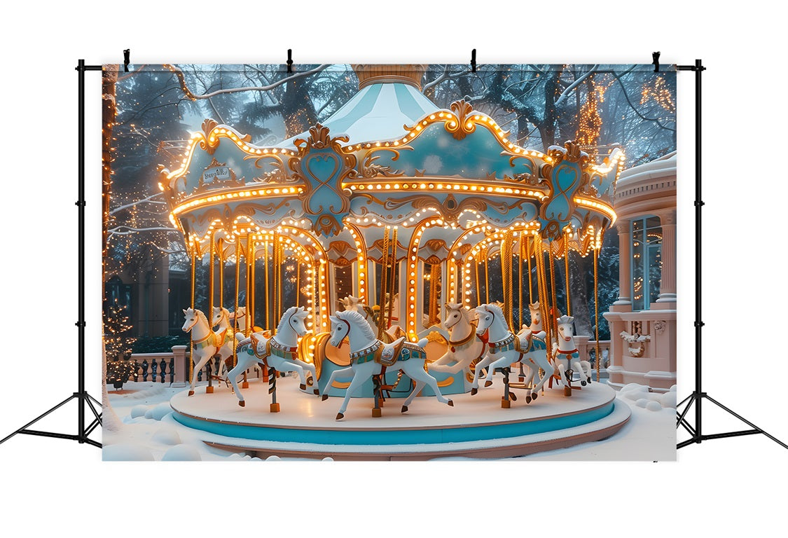 Christmas Carousel Winter Wonderland Backdrop RR7-650