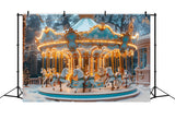 Christmas Carousel Winter Wonderland Backdrop RR7-650