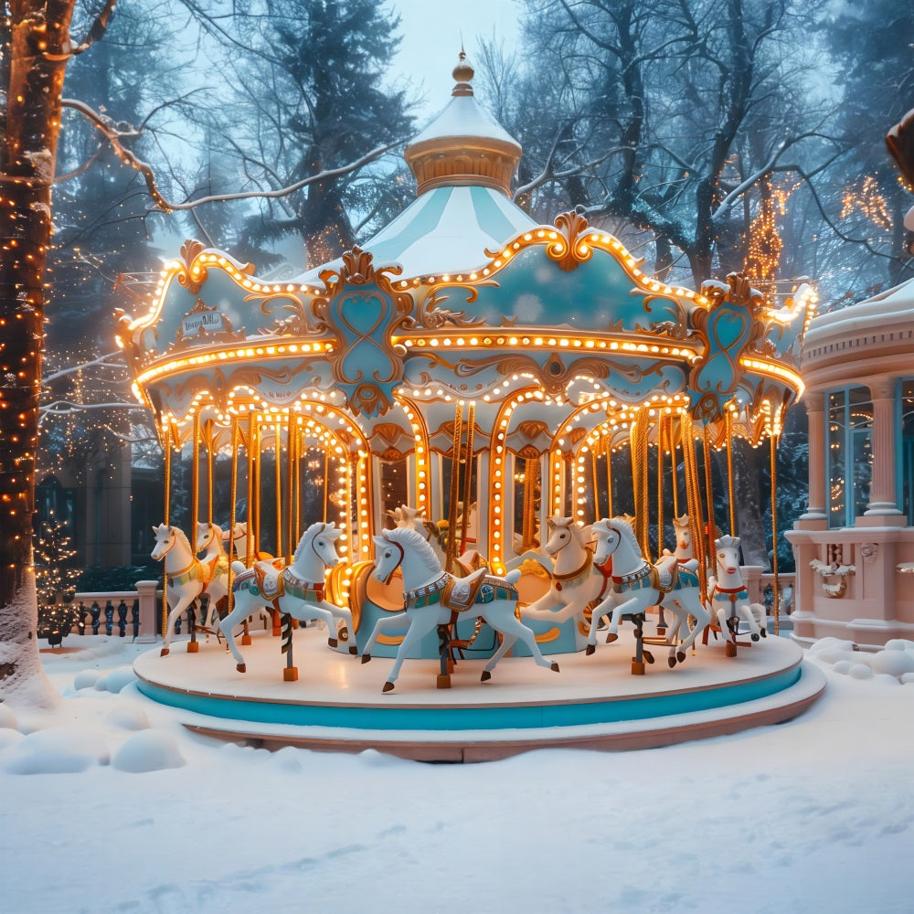 Christmas Carousel Winter Wonderland Backdrop RR7-650