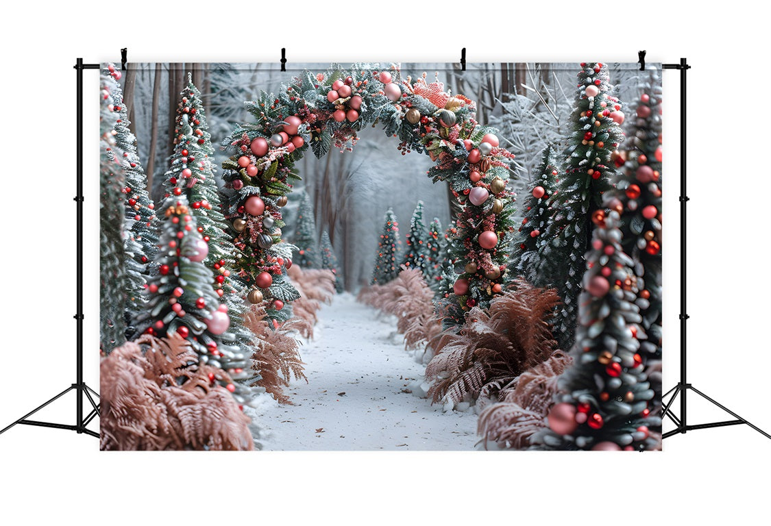 Christmas Pink Gold Ornament Archway Forest Backdrop RR7-653