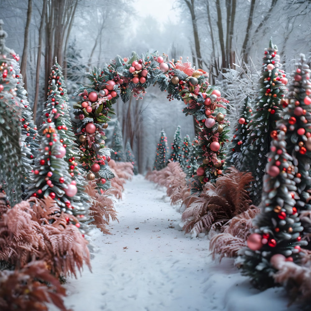 Christmas Pink Gold Ornament Archway Forest Backdrop RR7-653