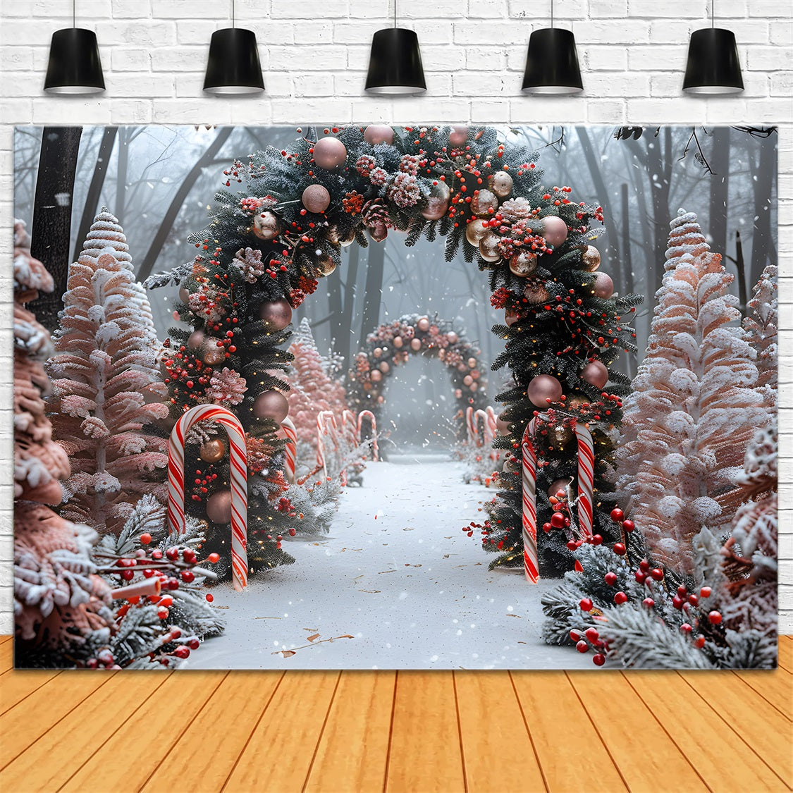 Christmas Candy Cane Ornament Archway Backdrop RR7-654