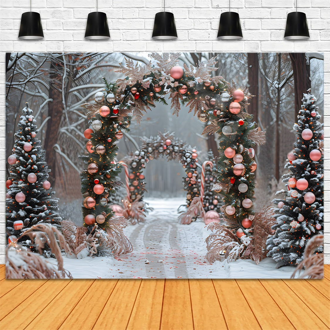 Christmas Pink Ornament Candy Cane Backdrop RR7-655