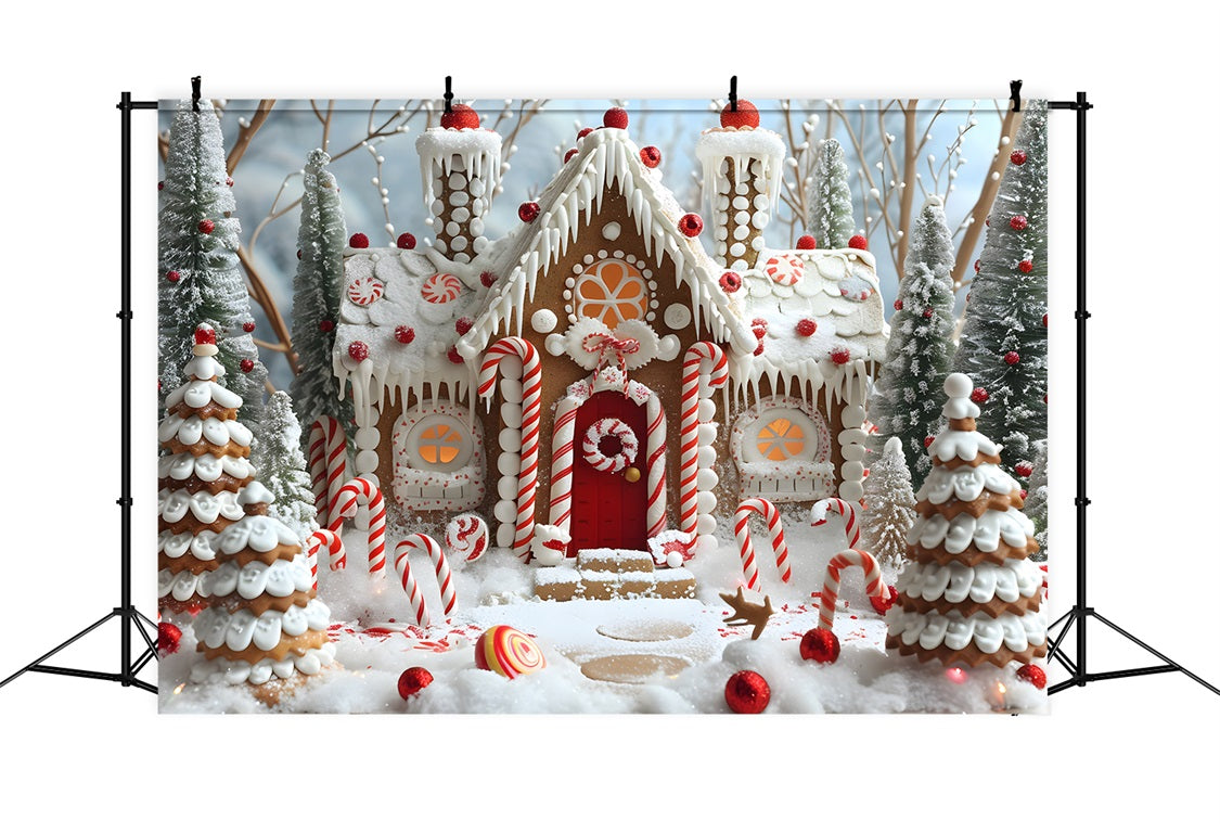 Christmas Gingerbread House Candy Cane Backdrop RR7-656