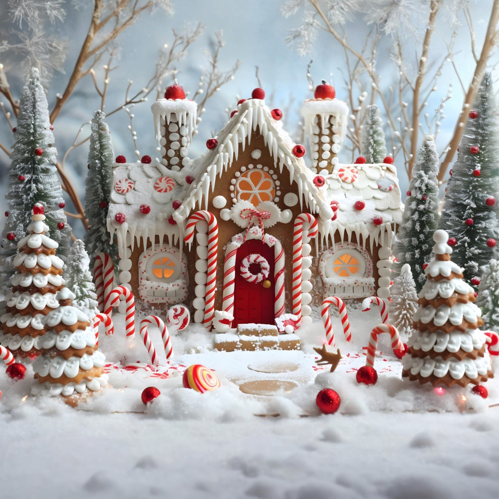 Christmas Gingerbread House Candy Cane Backdrop RR7-656