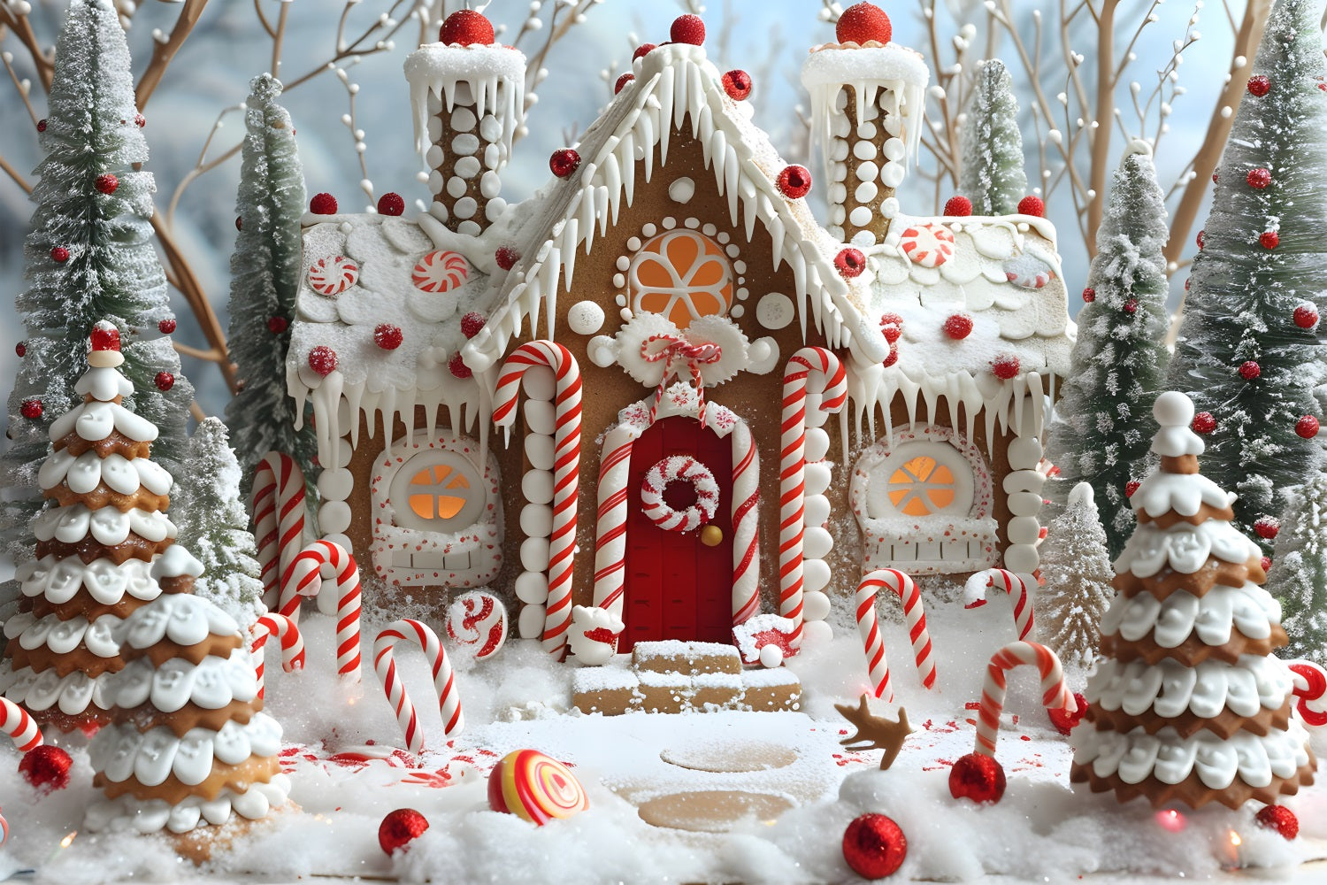 Christmas Gingerbread House Candy Cane Backdrop RR7-656