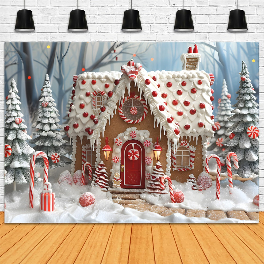 Christmas Peppermint Gingerbread House Backdrop RR7-658