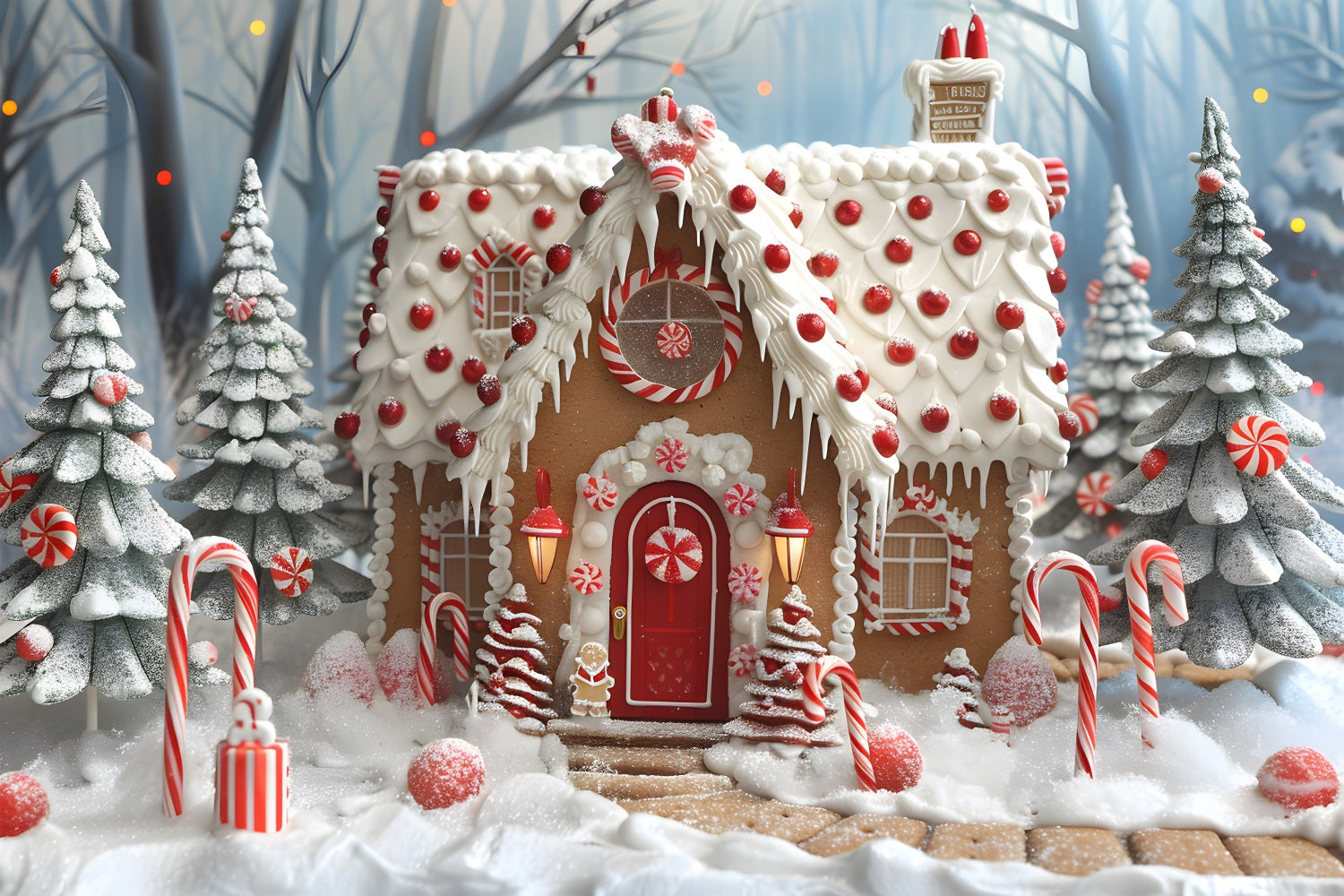 Christmas Peppermint Gingerbread House Backdrop RR7-658