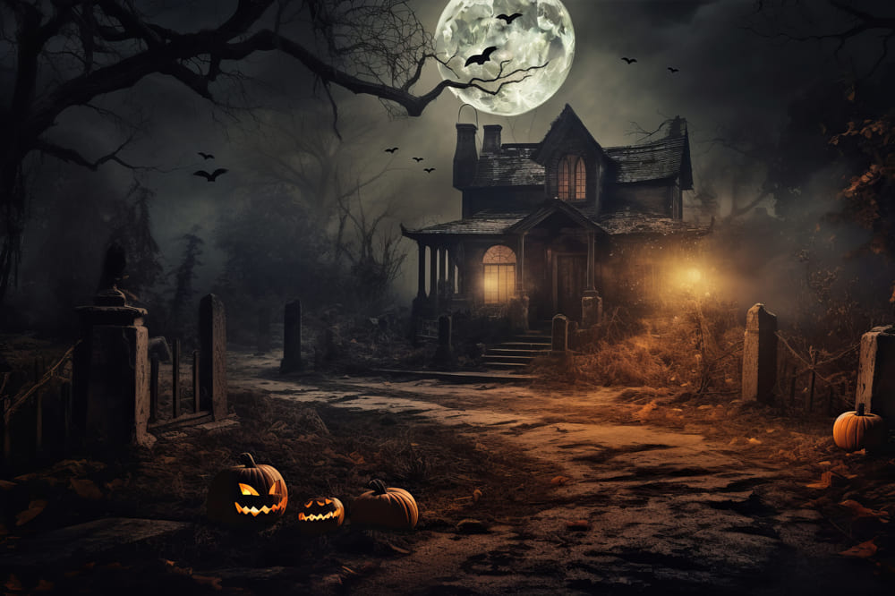 Halloween Forest Moonlit Night Bats Backdrop RR7-65