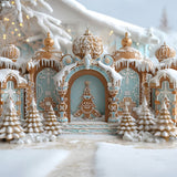 Christmas Gingerbread Castle Snowy Trees Backdrop RR7-662