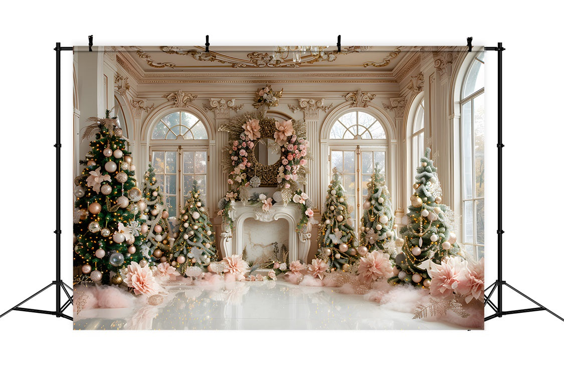 Christmas Luxurious Pink Gold Fireplace Backdrop RR7-664