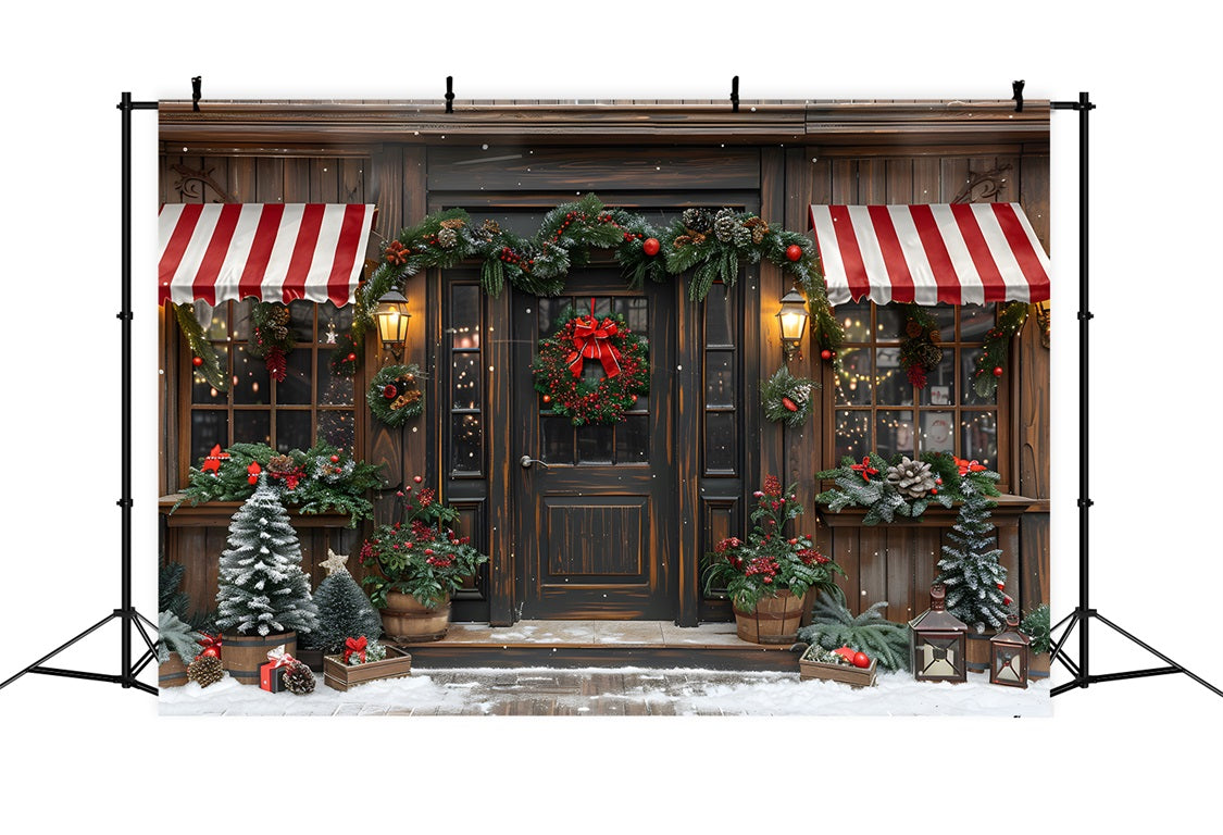 Christmas Rustic Storefront  Wreath Backdrop RR7-666