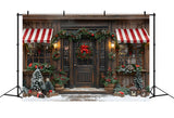 Christmas Rustic Storefront  Wreath Backdrop RR7-666