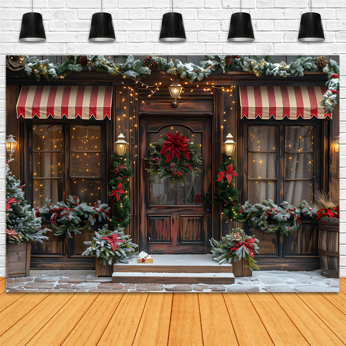 Christmas Shopfront Wreath Garland Backdrop RR7-668