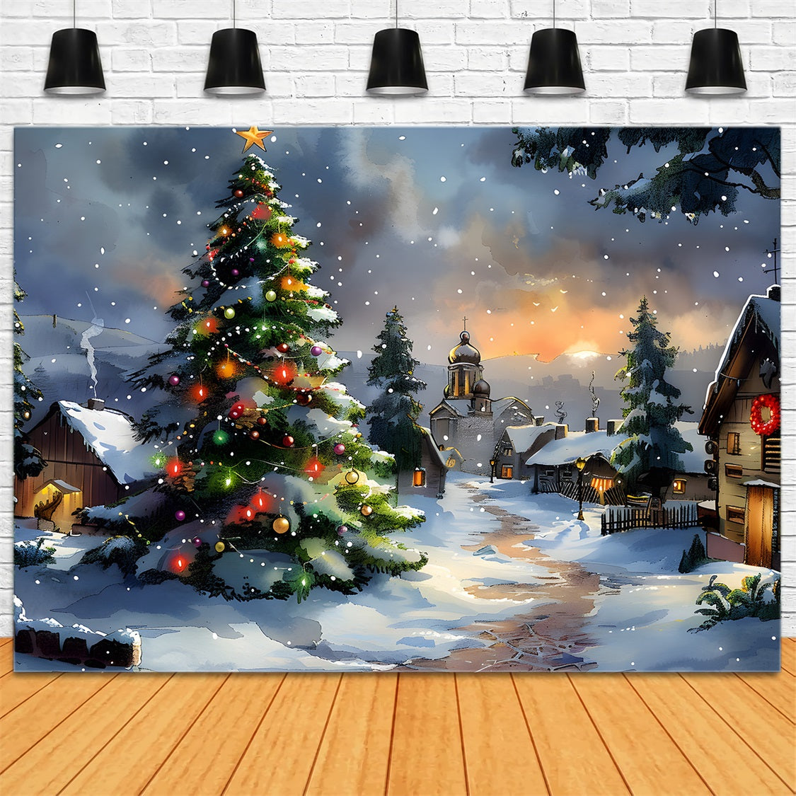 Christmas Village with Starry Tree Backdrop RR7-670