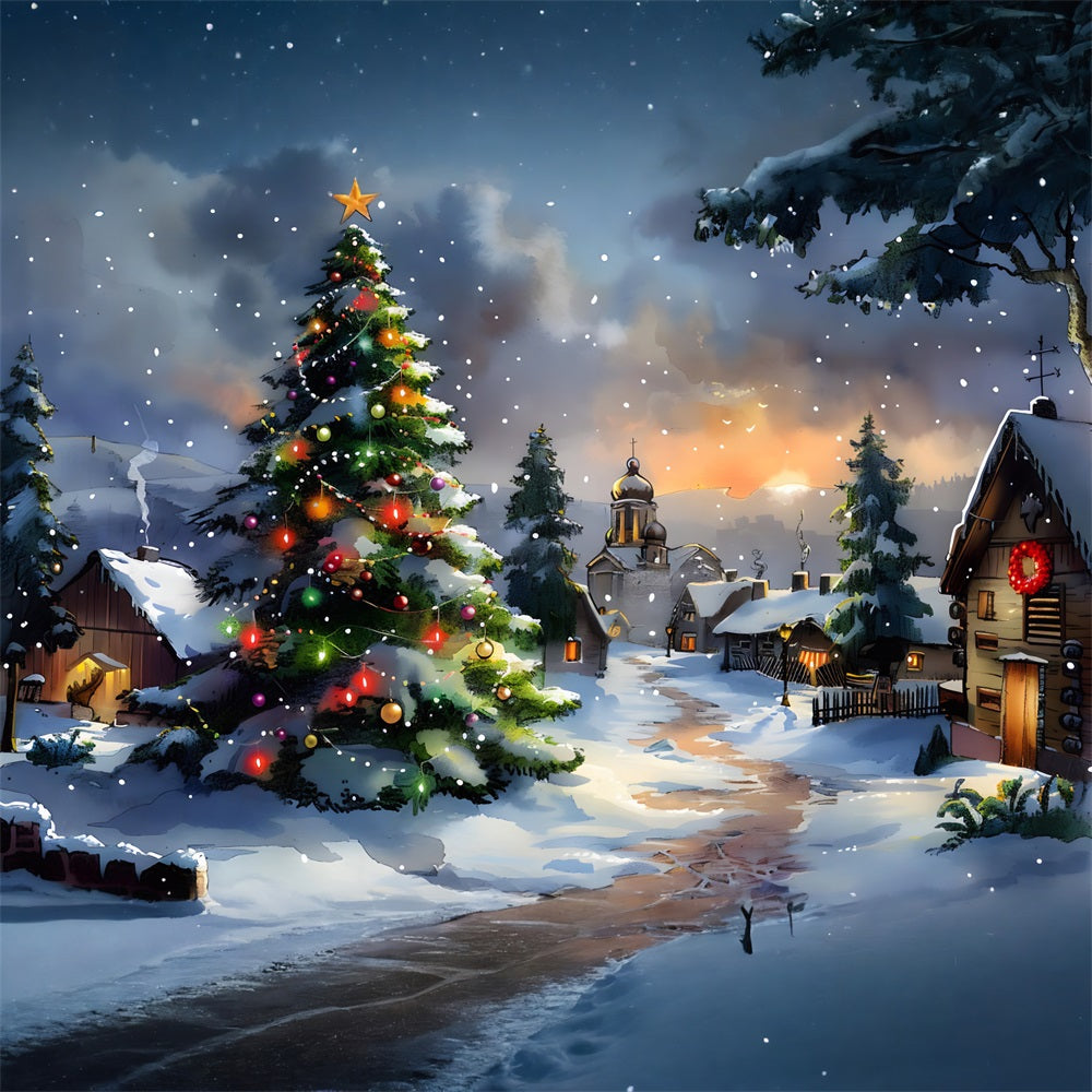 Christmas Village with Starry Tree Backdrop RR7-670