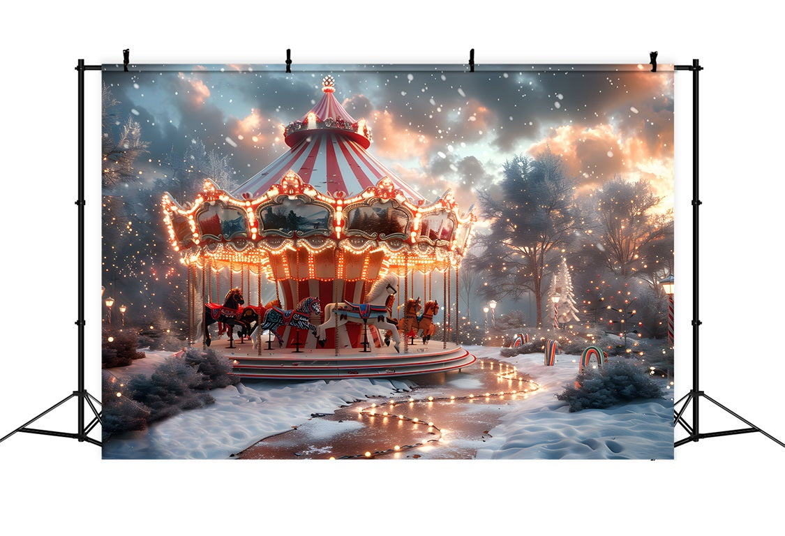 Christmas Carousel in Winter Wonderland Backdrop RR7-674