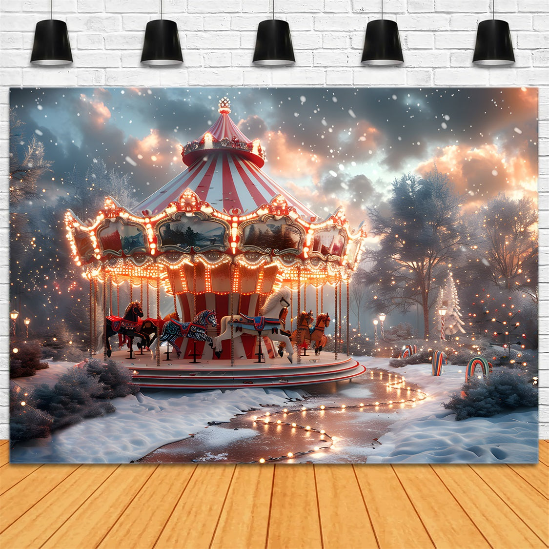 Christmas Carousel in Winter Wonderland Backdrop RR7-674