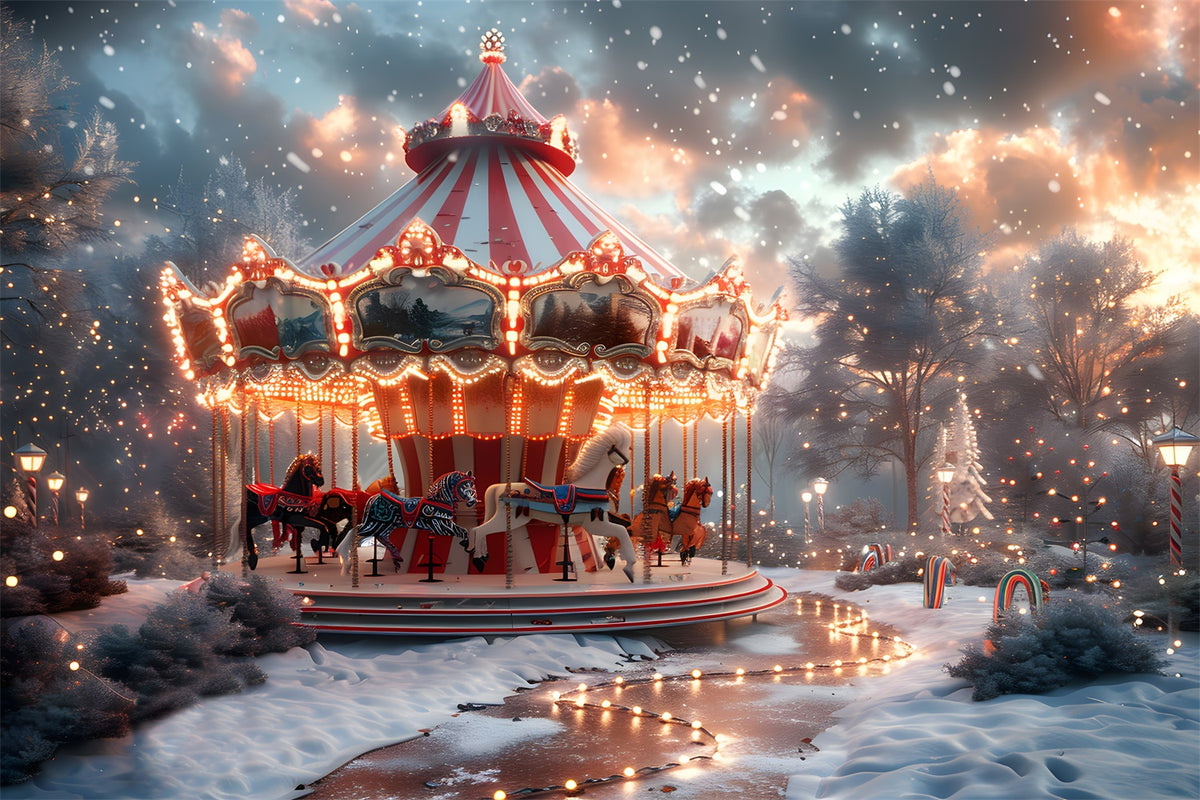 Christmas Carousel in Winter Wonderland Backdrop RR7-674