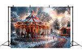 Christmas Carousel Dusk Winter Wonderland Backdrop RR7-675