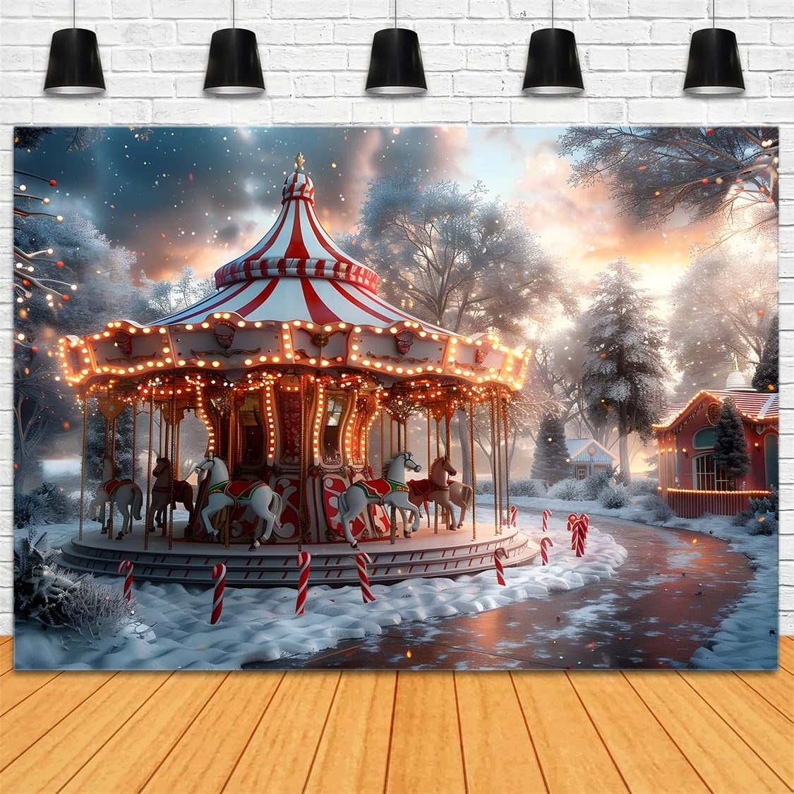 Christmas Carousel Dusk Winter Wonderland Backdrop RR7-675