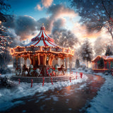 Christmas Carousel Dusk Winter Wonderland Backdrop RR7-675