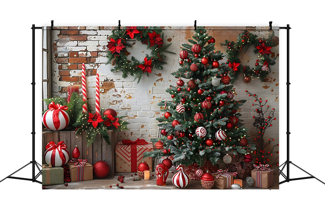 Christmas Brick Wall Red White Decorations Backdrop RR7-676