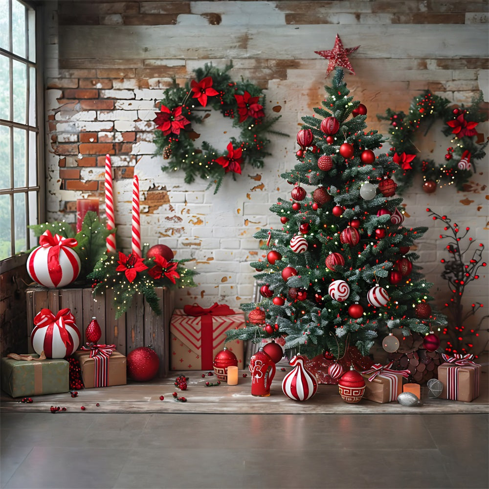 Christmas Brick Wall Red White Decorations Backdrop RR7-676