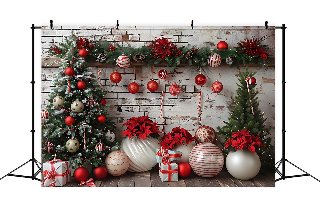 Christmas Rustic Brick Wall Red White Decors Backdrop RR7-677