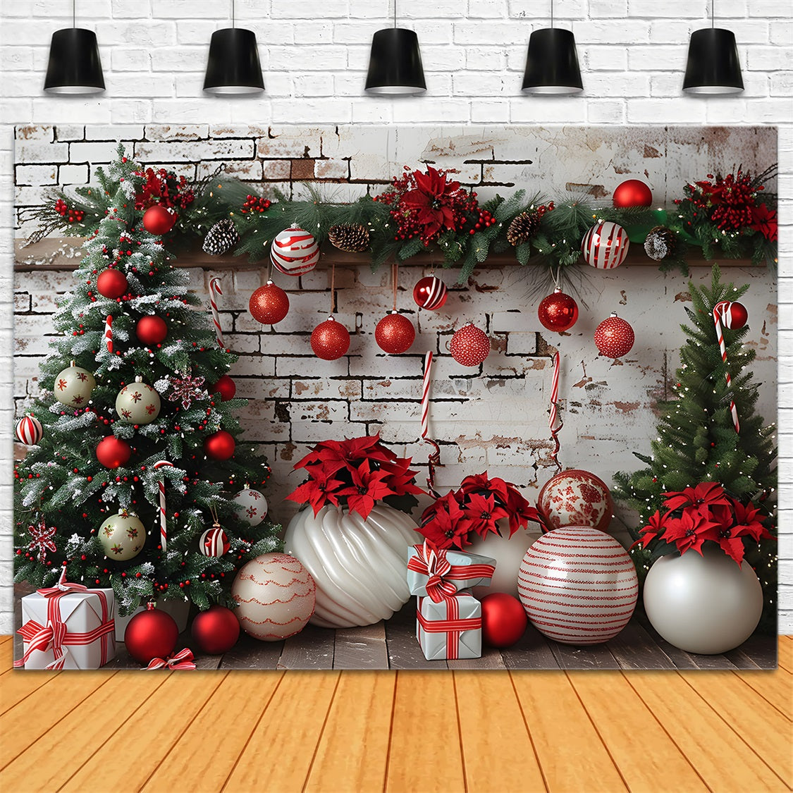 Christmas Rustic Brick Wall Red White Decors Backdrop RR7-677