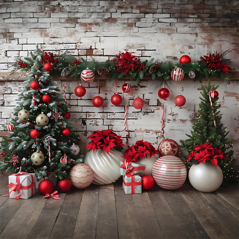 Christmas Rustic Brick Wall Red White Decors Backdrop RR7-677