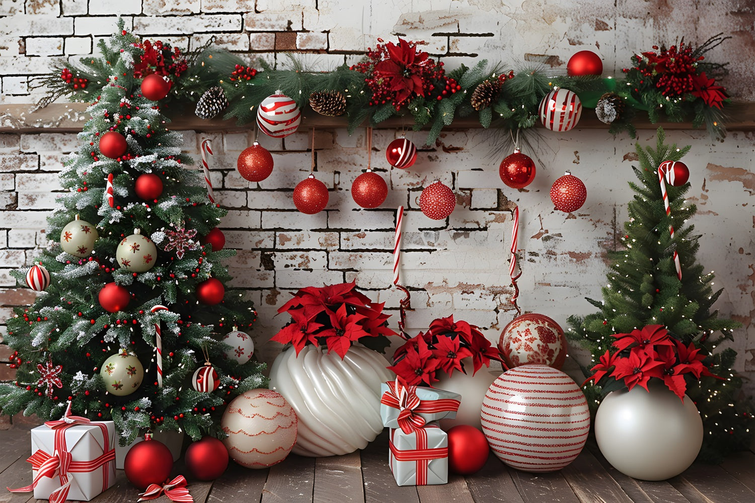 Christmas Rustic Brick Wall Red White Decors Backdrop RR7-677