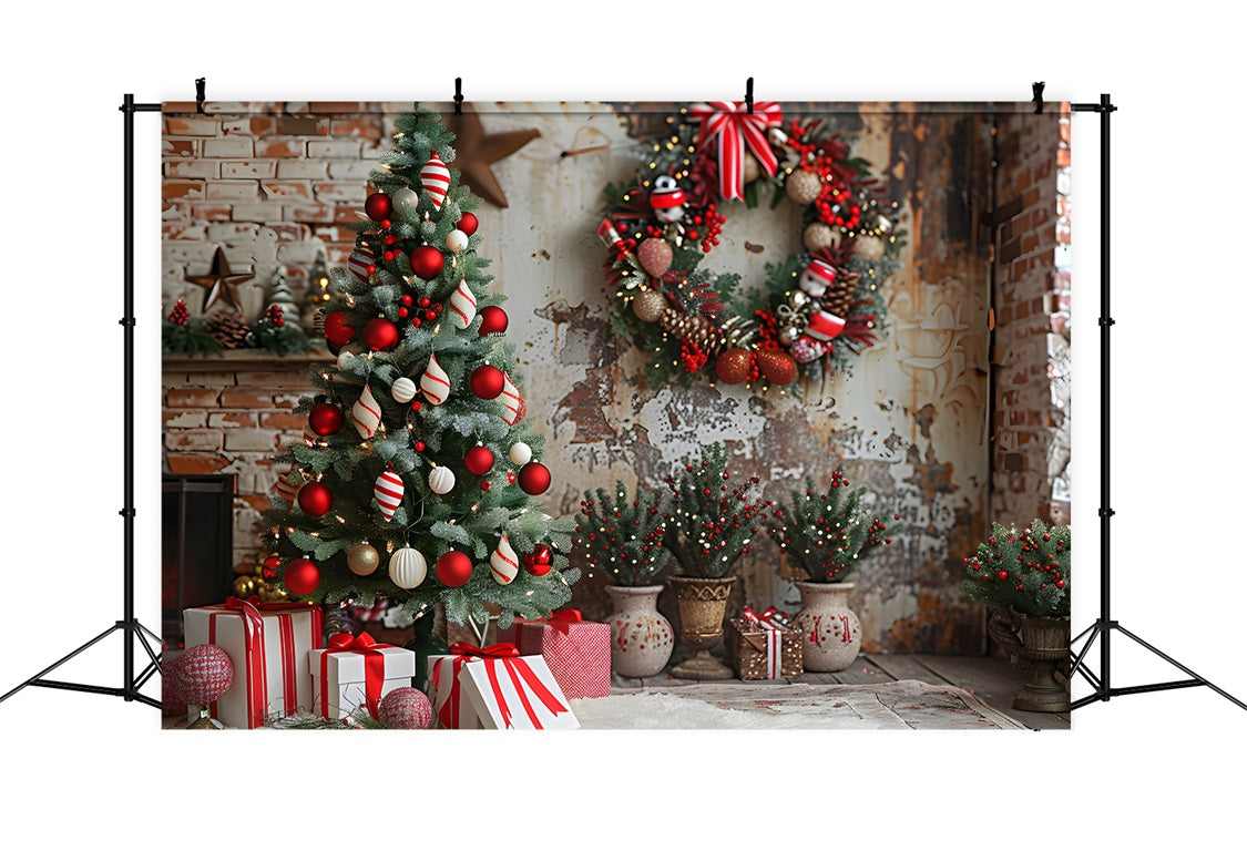 Christmas Cozy Brick Wall Ornaments Backdrop RR7-678